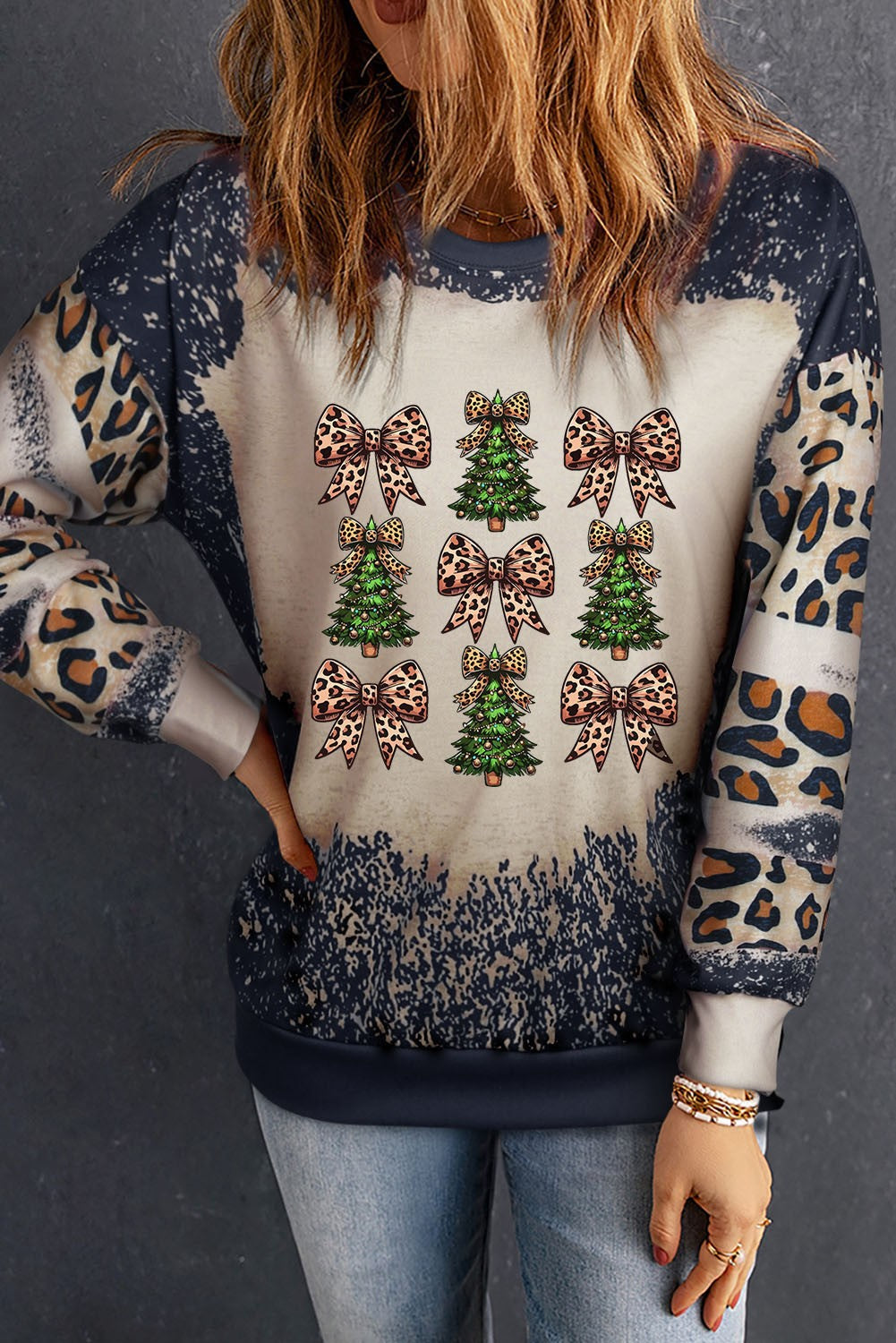Leopard Chrismas Tree Bow Sweatshirt