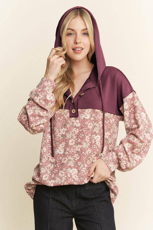 Long Sleeve Floral Urban Ribbed Hoodie