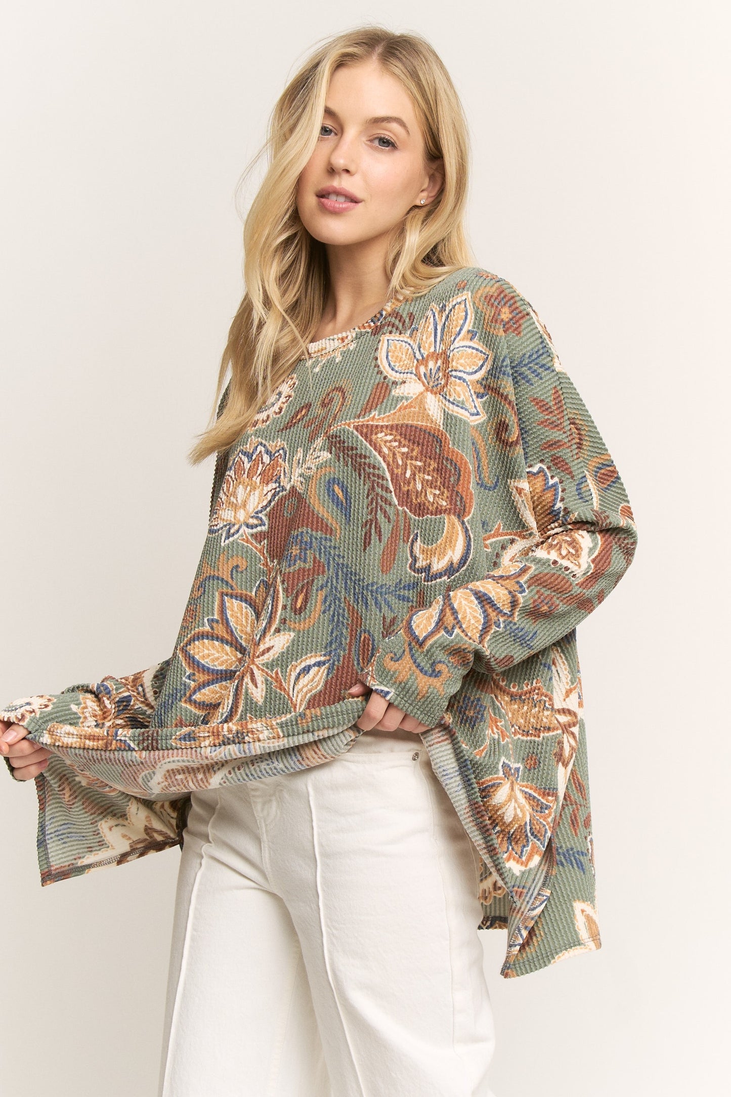 Long Sleeve Paisley Urban Ribbed Top