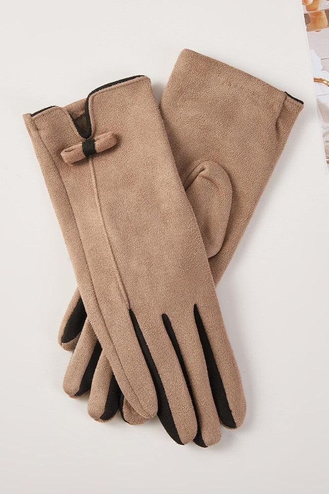 Two Tone Bow Accent Smart Touch Gloves