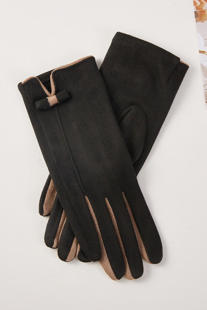 Two Tone Bow Accent Smart Touch Gloves