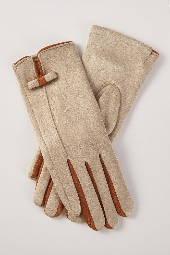 Two Tone Bow Accent Smart Touch Gloves
