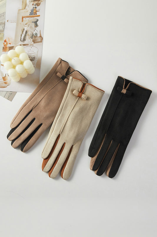 Two Tone Bow Accent Smart Touch Gloves