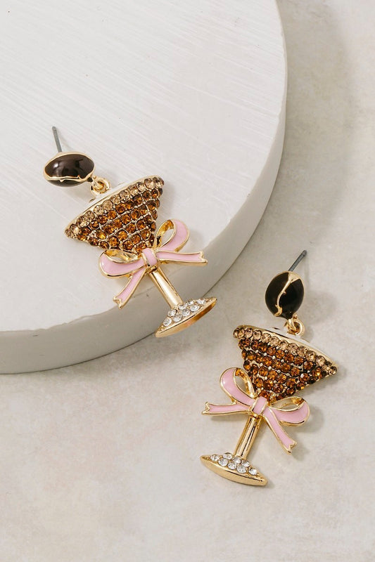 Pave Enamel Espresso Martini Dangle Earrings