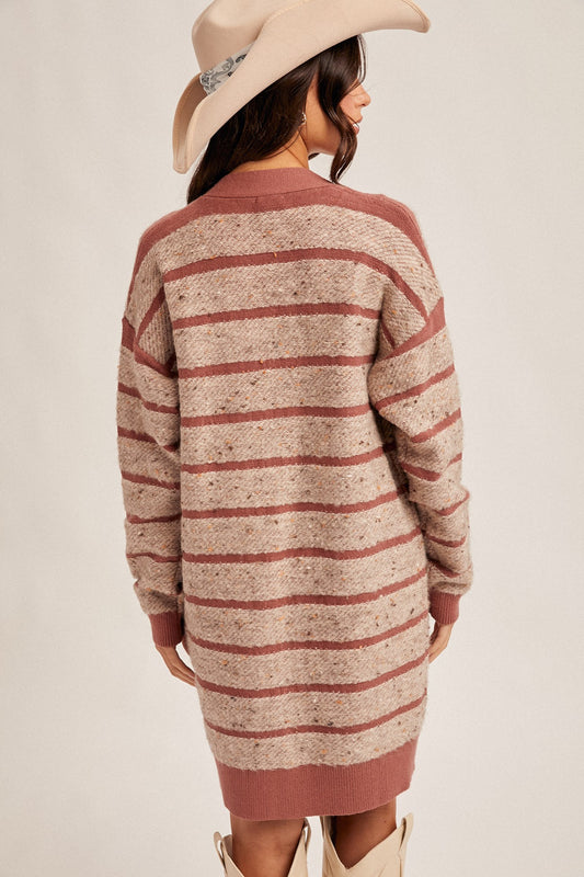 Textured Stripe Long Line Cardigan