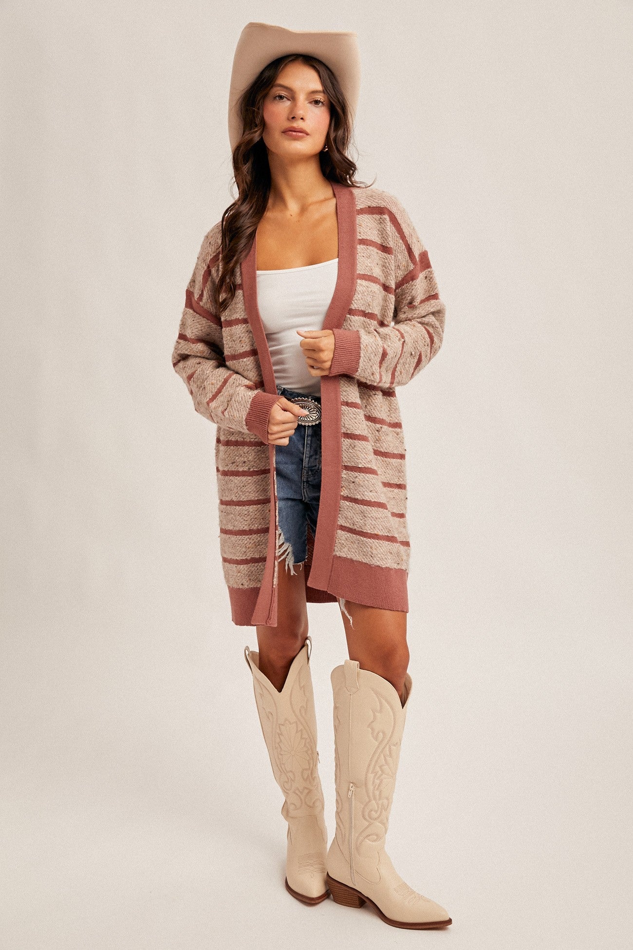 Textured Stripe Long Line Cardigan