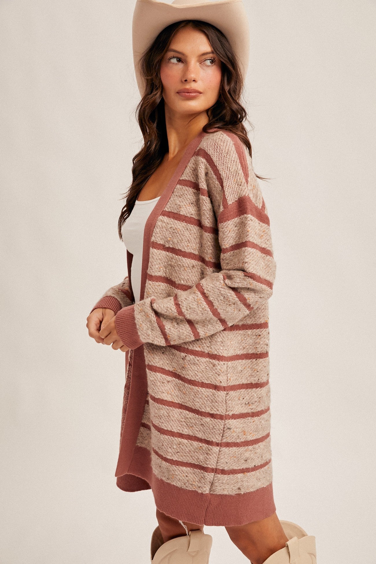 Textured Stripe Long Line Cardigan