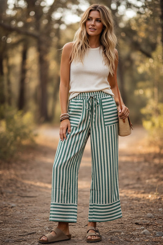 Woven Striped Wide Leg Pants