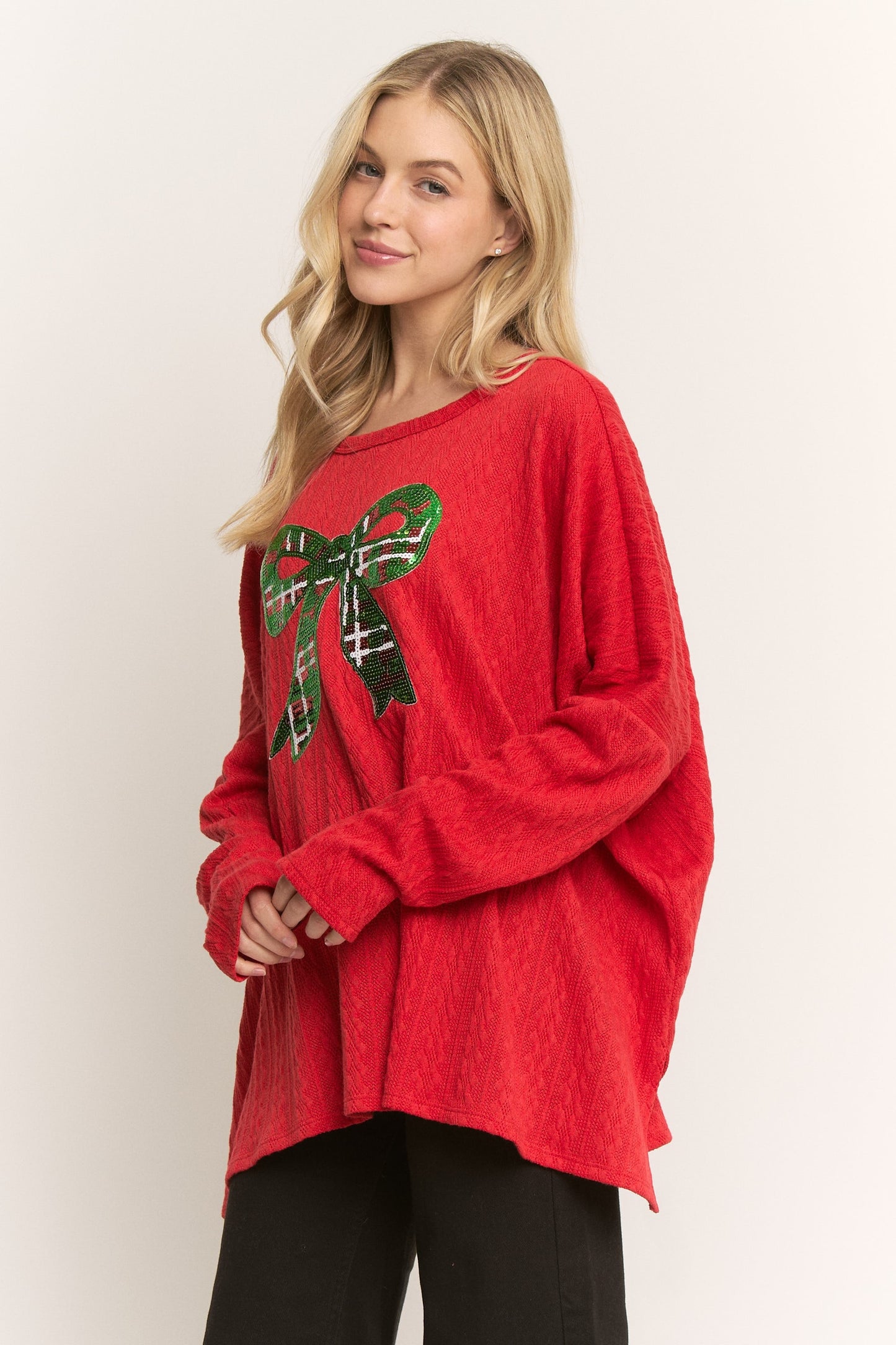 Long Sleeve Top With Christmas Patch