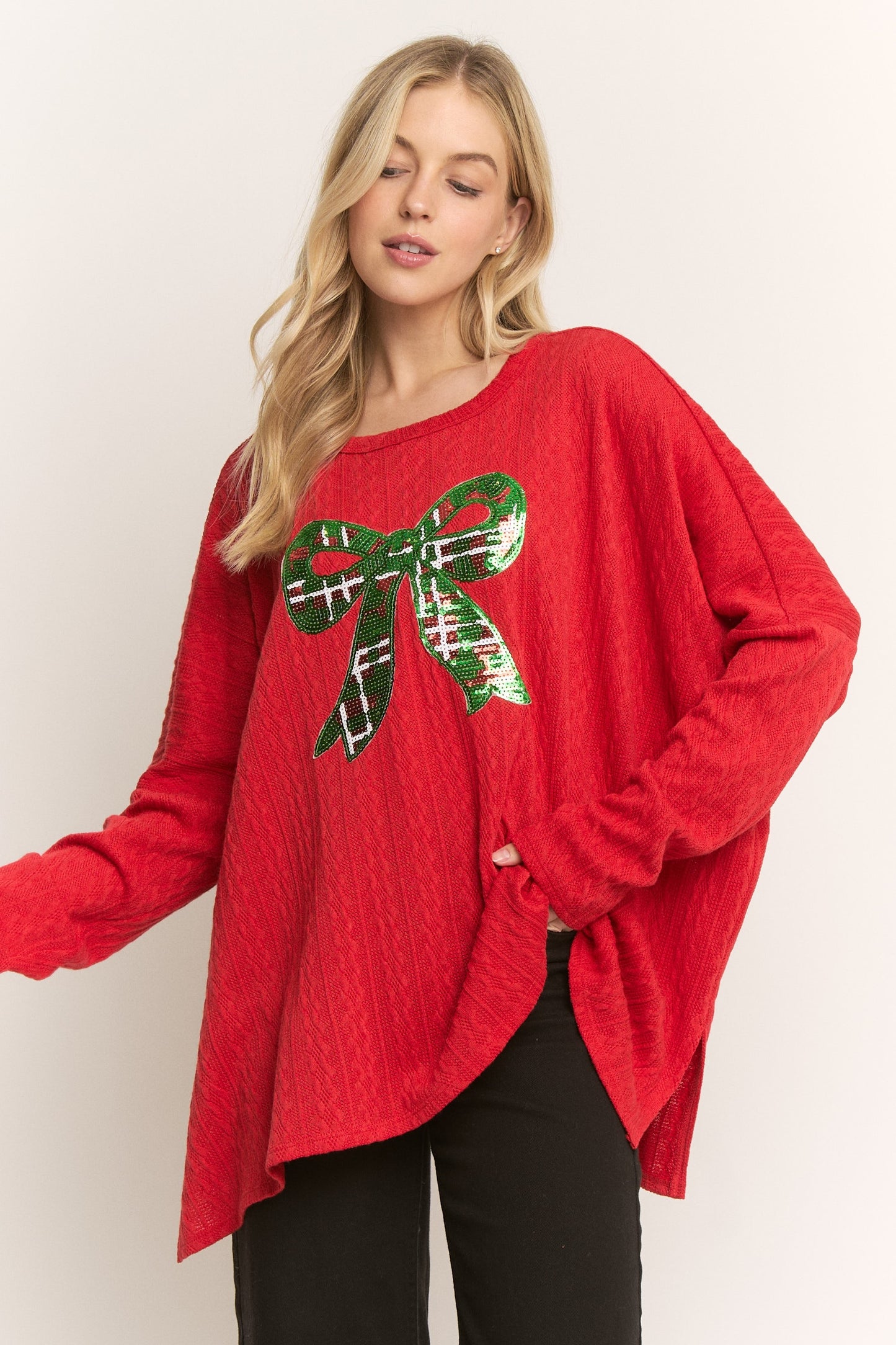 Long Sleeve Top With Christmas Patch