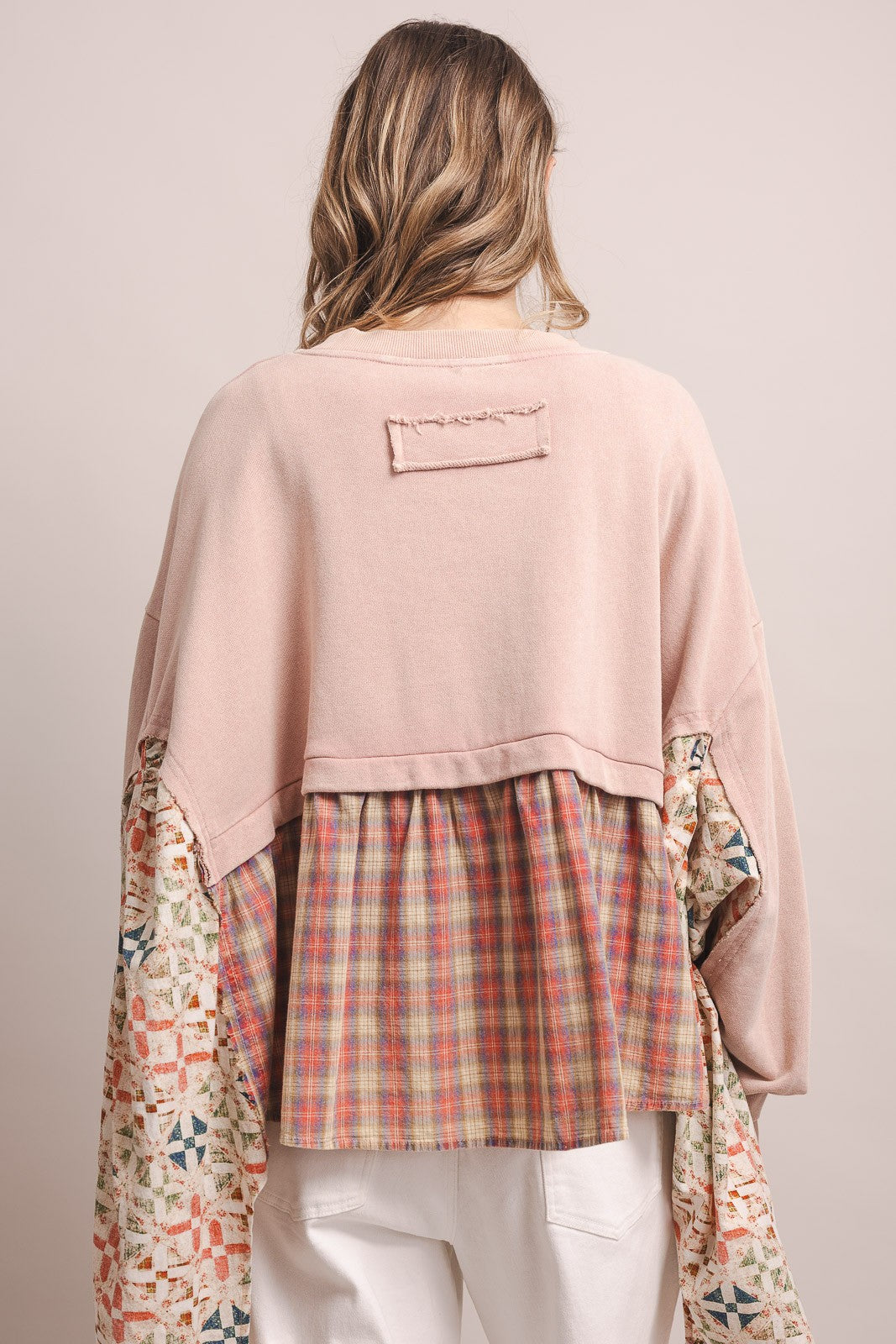 Flower Patchwork Handkerchief Hem Pullover