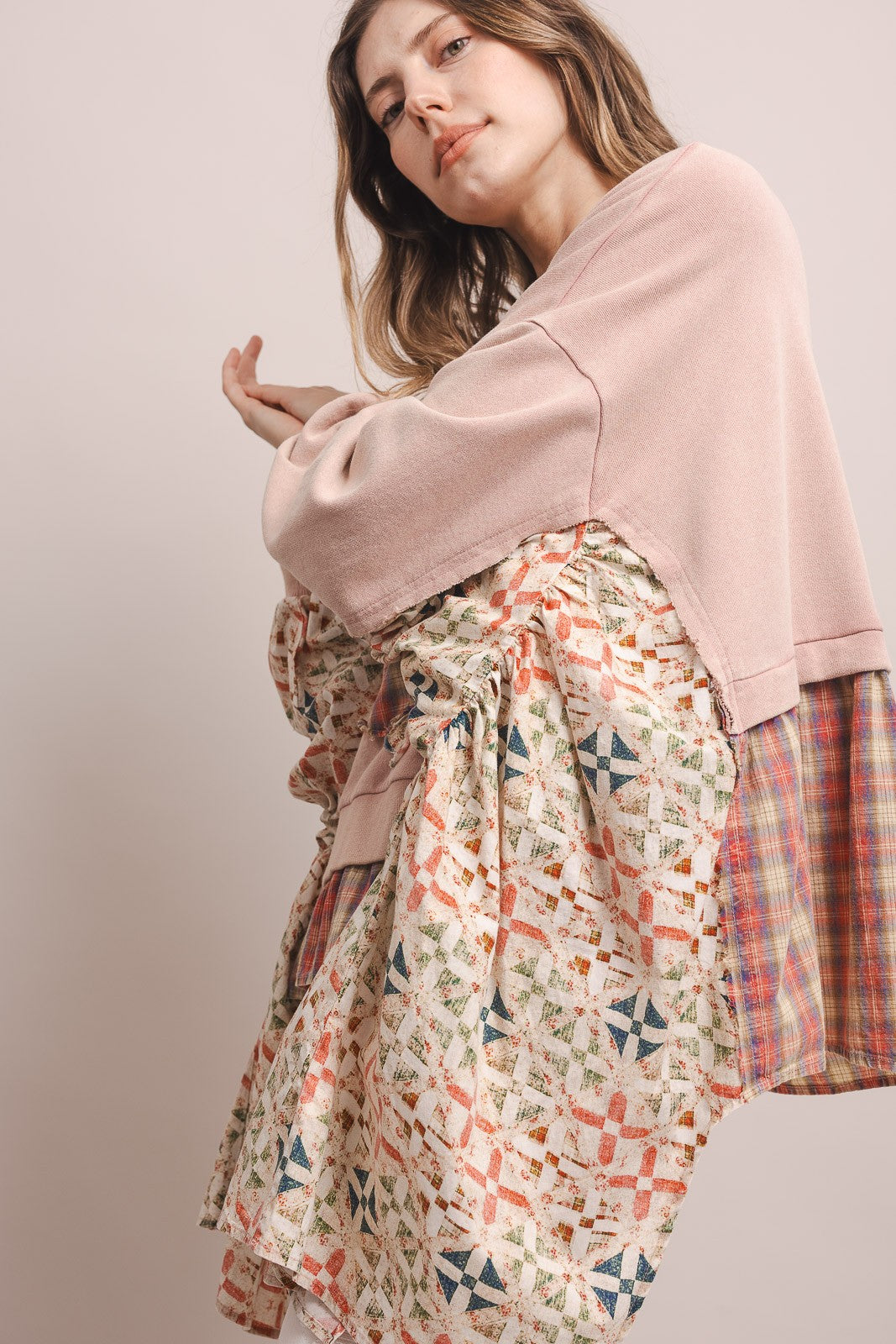 Flower Patchwork Handkerchief Hem Pullover