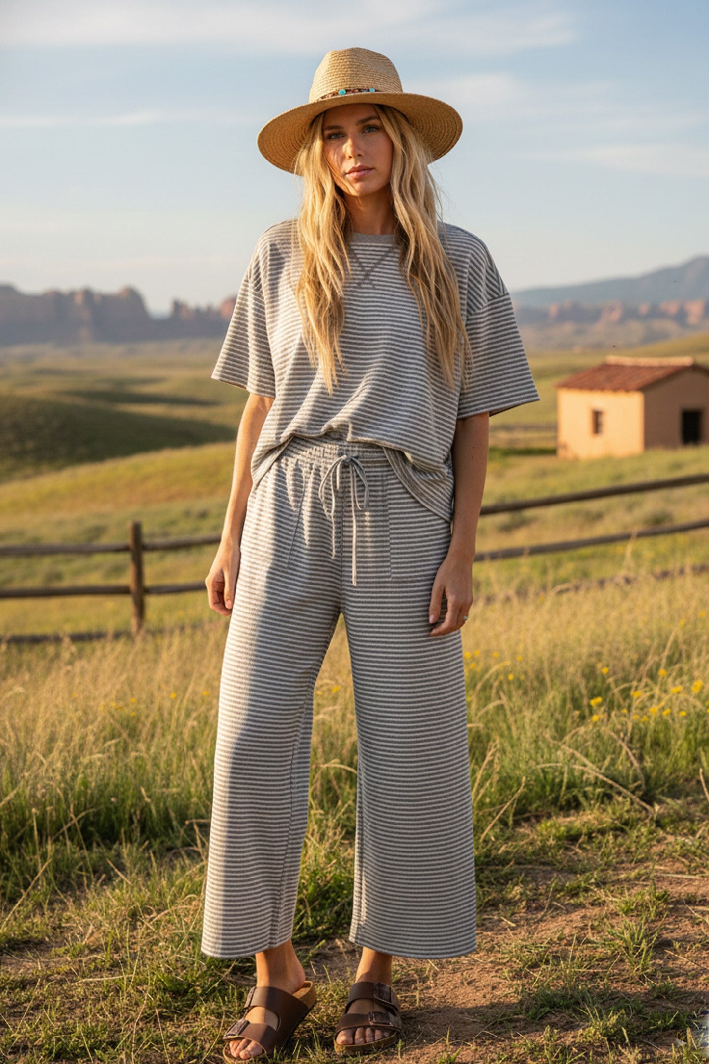 Striped Knit Top And Pants Set
