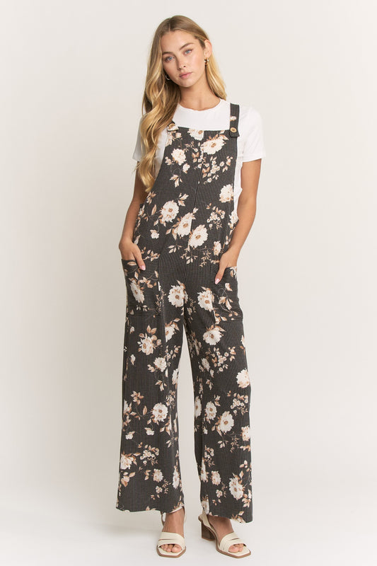 Sleeveless Floral Urban Ribbed Jumpsuits