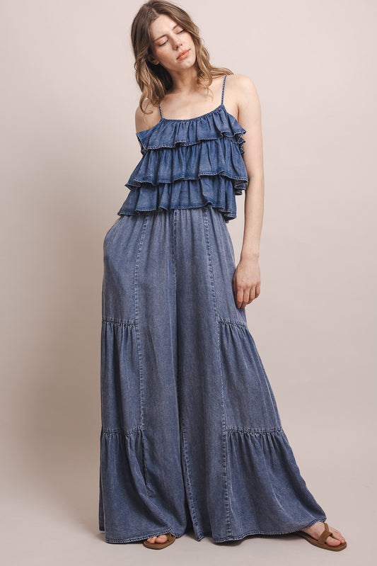 Tiered Top Wide Ruffle Leg Jumpsuit