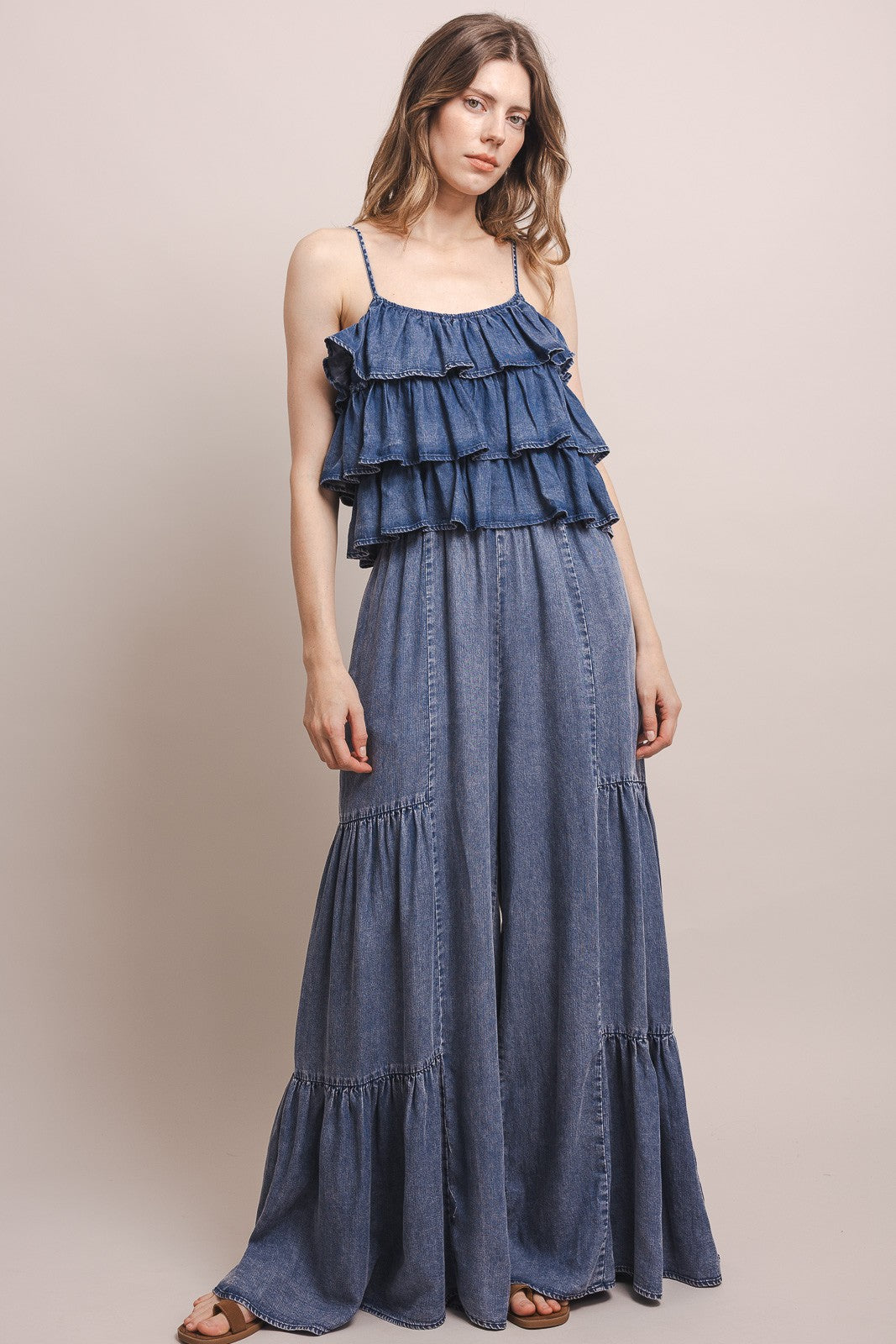 Tiered Top Wide Ruffle Leg Jumpsuit