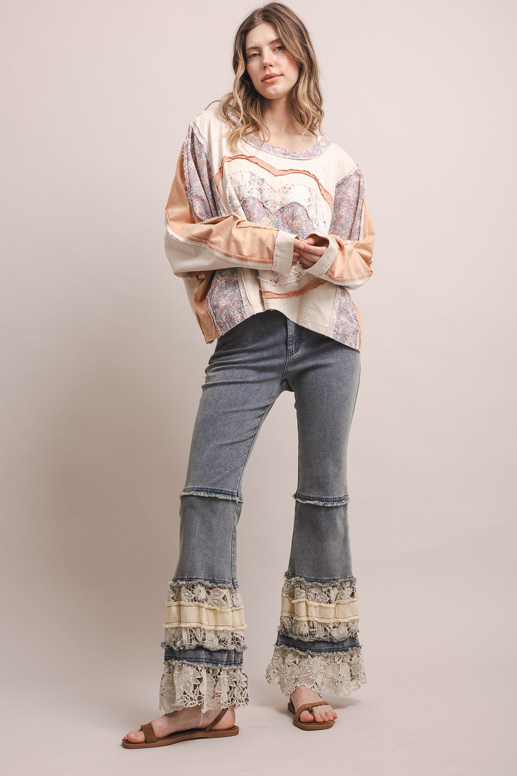 Decorative Ruffle Hem Flared Jeans