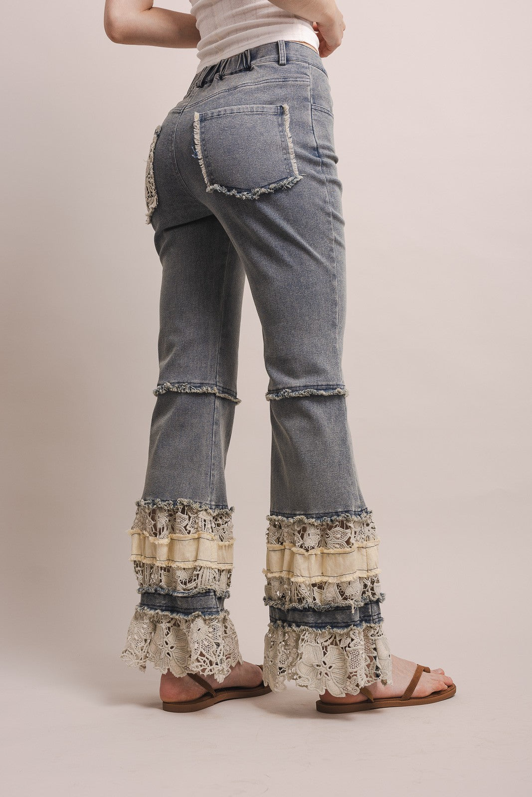 Decorative Ruffle Hem Flared Jeans