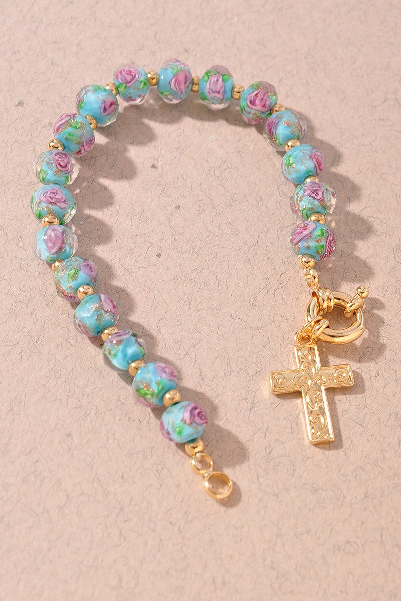 Rose Glass Texture Cross Toggle Bracelet