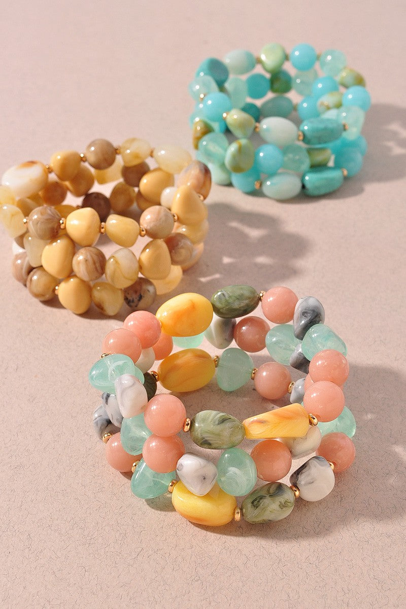 Multi Stone Beaded Stretch Bracelet Set