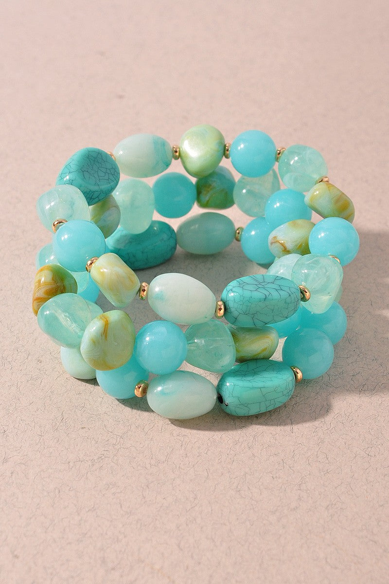 Multi Stone Beaded Stretch Bracelet Set