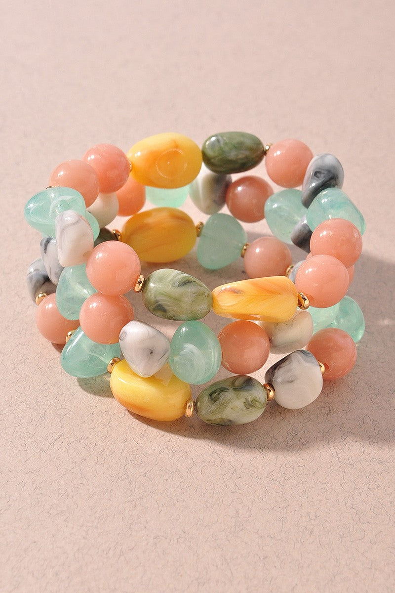 Multi Stone Beaded Stretch Bracelet Set