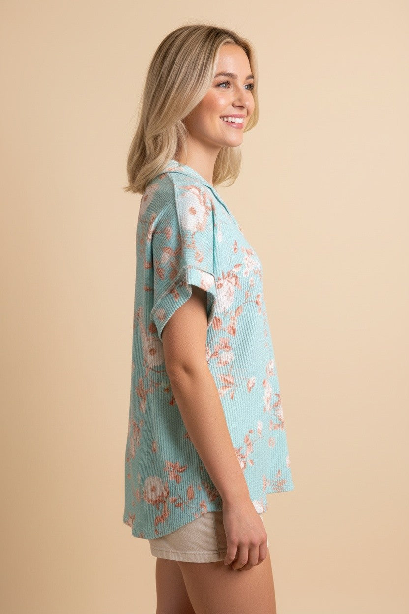 Dolman Short Sleeve Floral Print Top