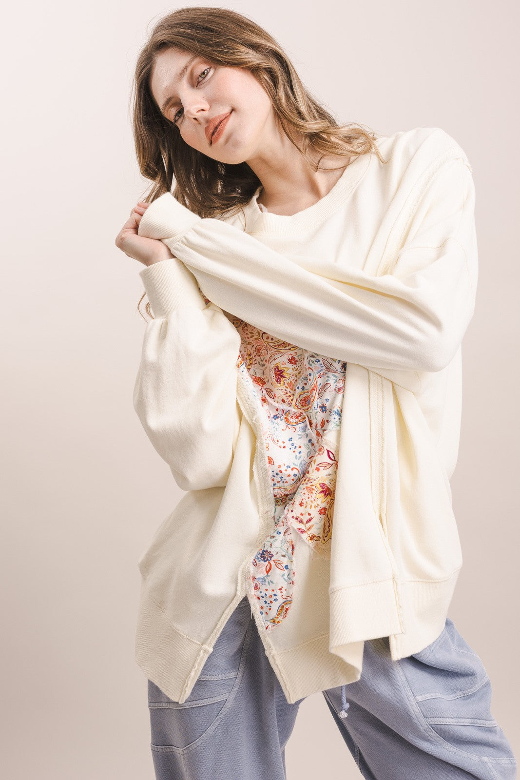 Flower Patched Oversized Pullover