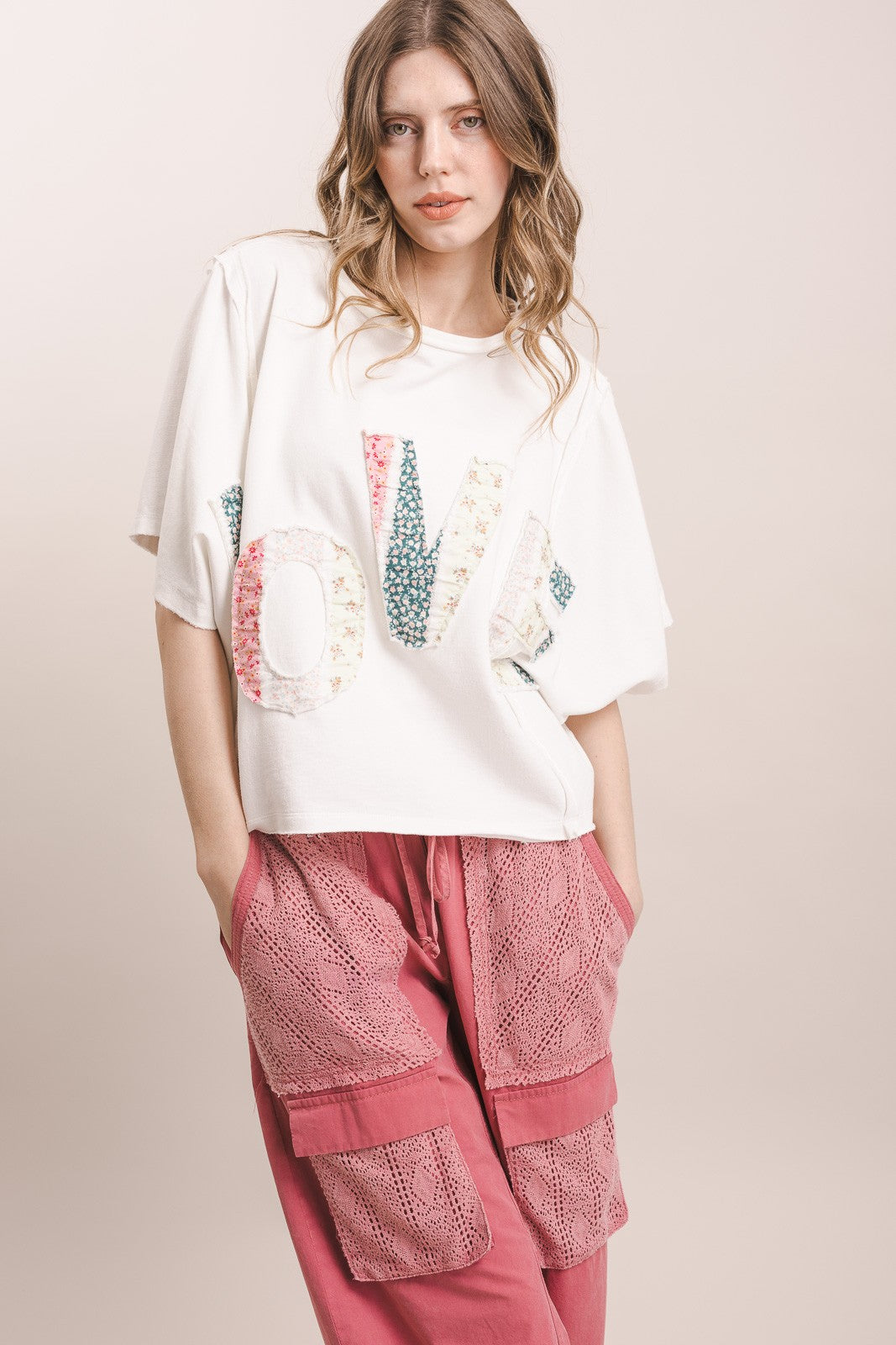 Love Patchwork Wide Dolman Tee