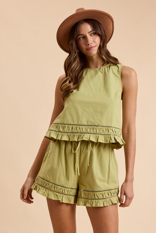 Sleeveless Top & Shorts Set With Ruching Detail