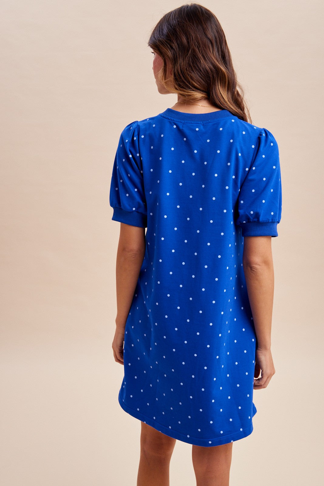 4th Of July Polka Dot Terry Henley Neck Mini Dress