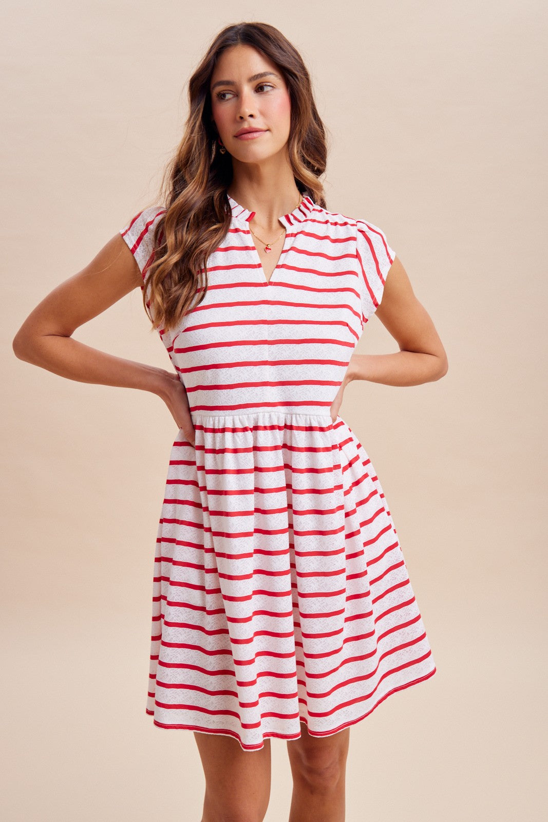 4th July Stripe Knitted Lace Babydoll Mini Dress