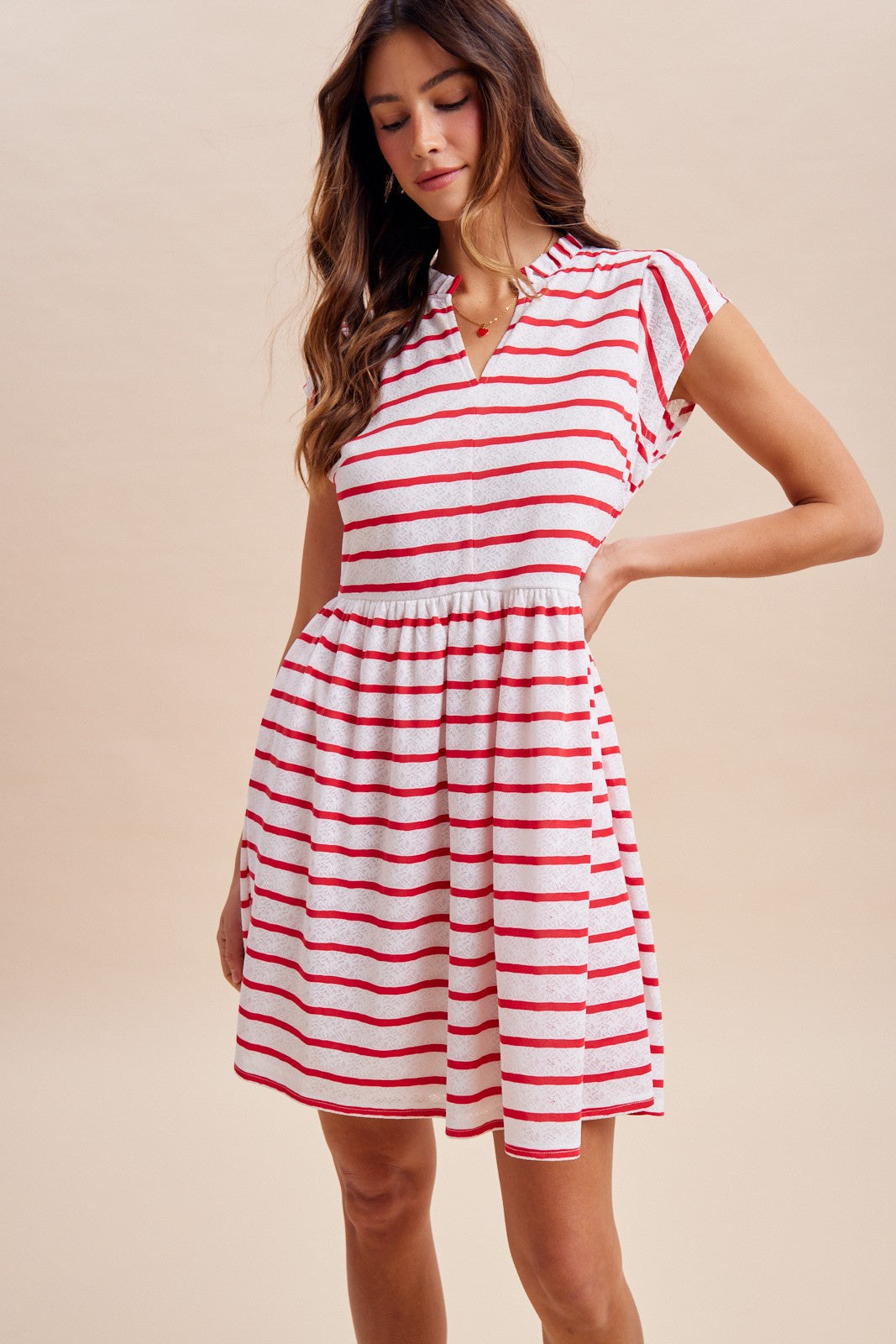 4th July Stripe Knitted Lace Babydoll Mini Dress