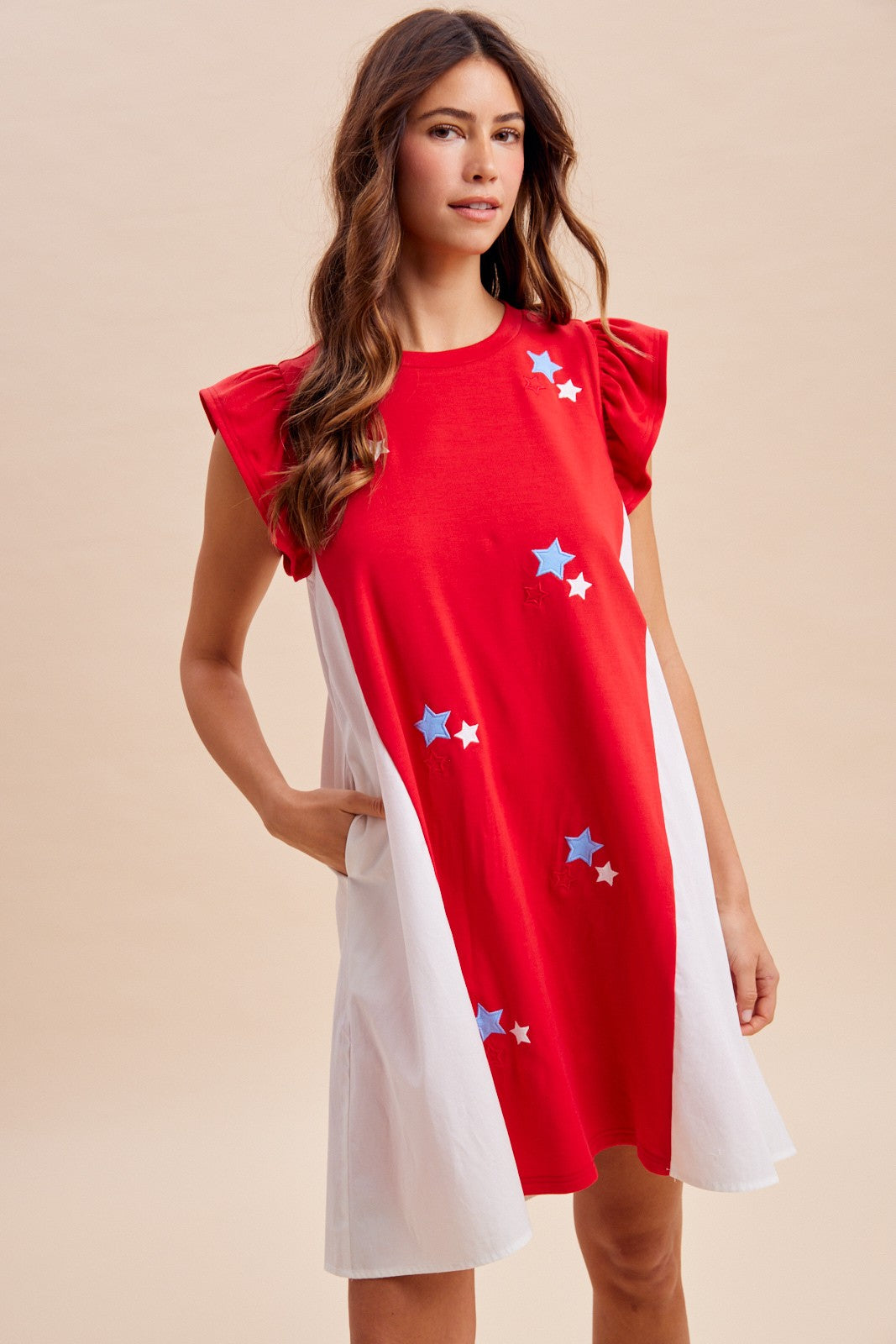 4th Of July Star Patch Mixed Media Mini Dress
