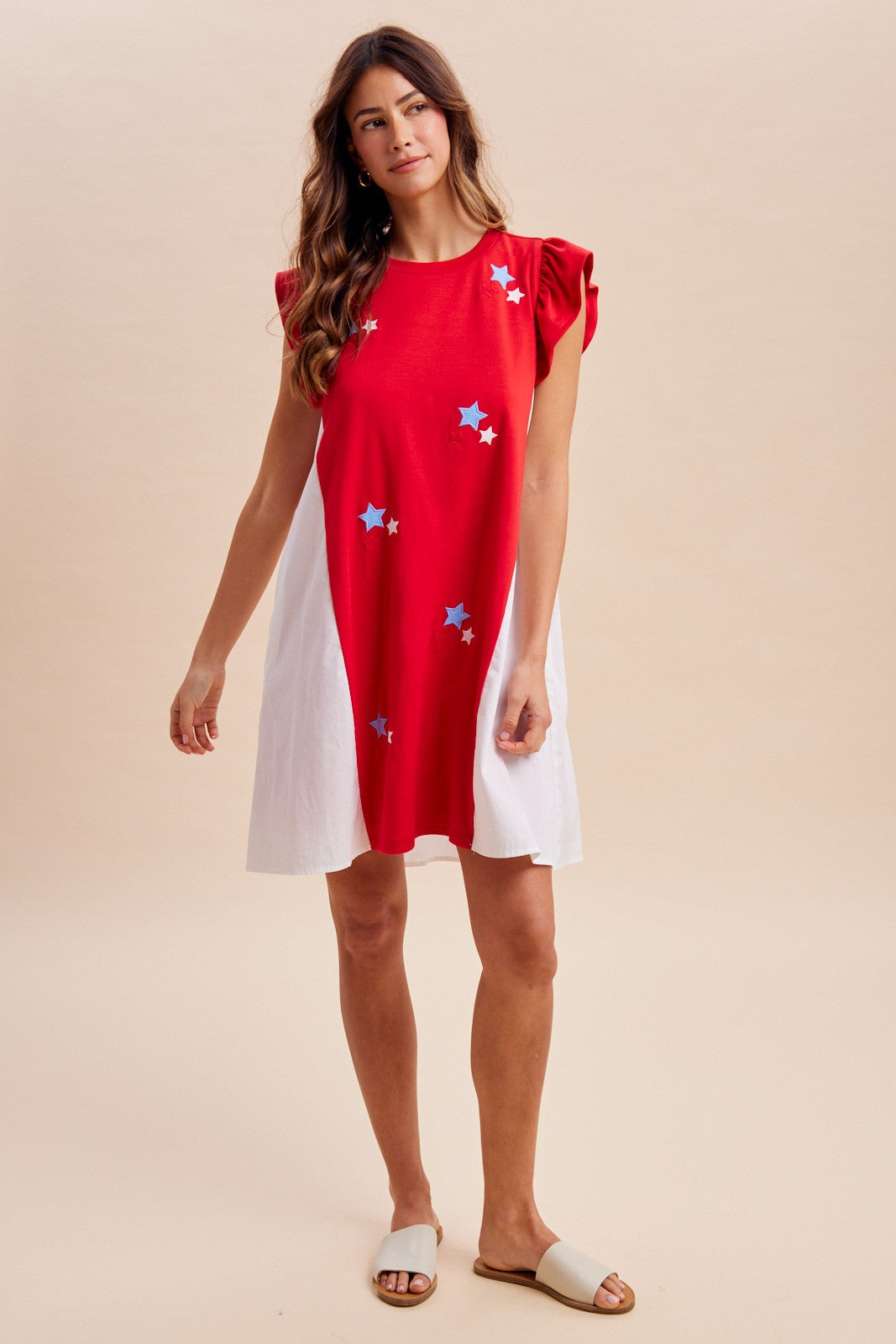 4th Of July Star Patch Mixed Media Mini Dress