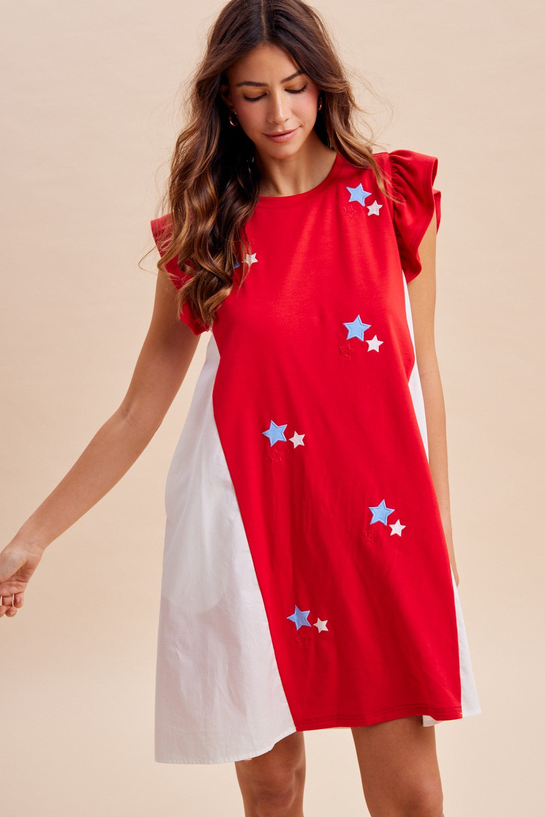 4th Of July Star Patch Mixed Media Mini Dress