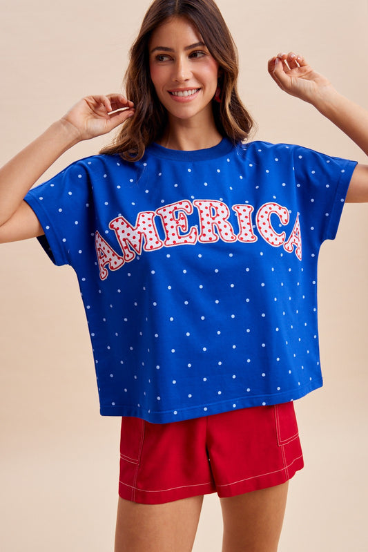 4th Of July America Patch Polka Dot Knit Top