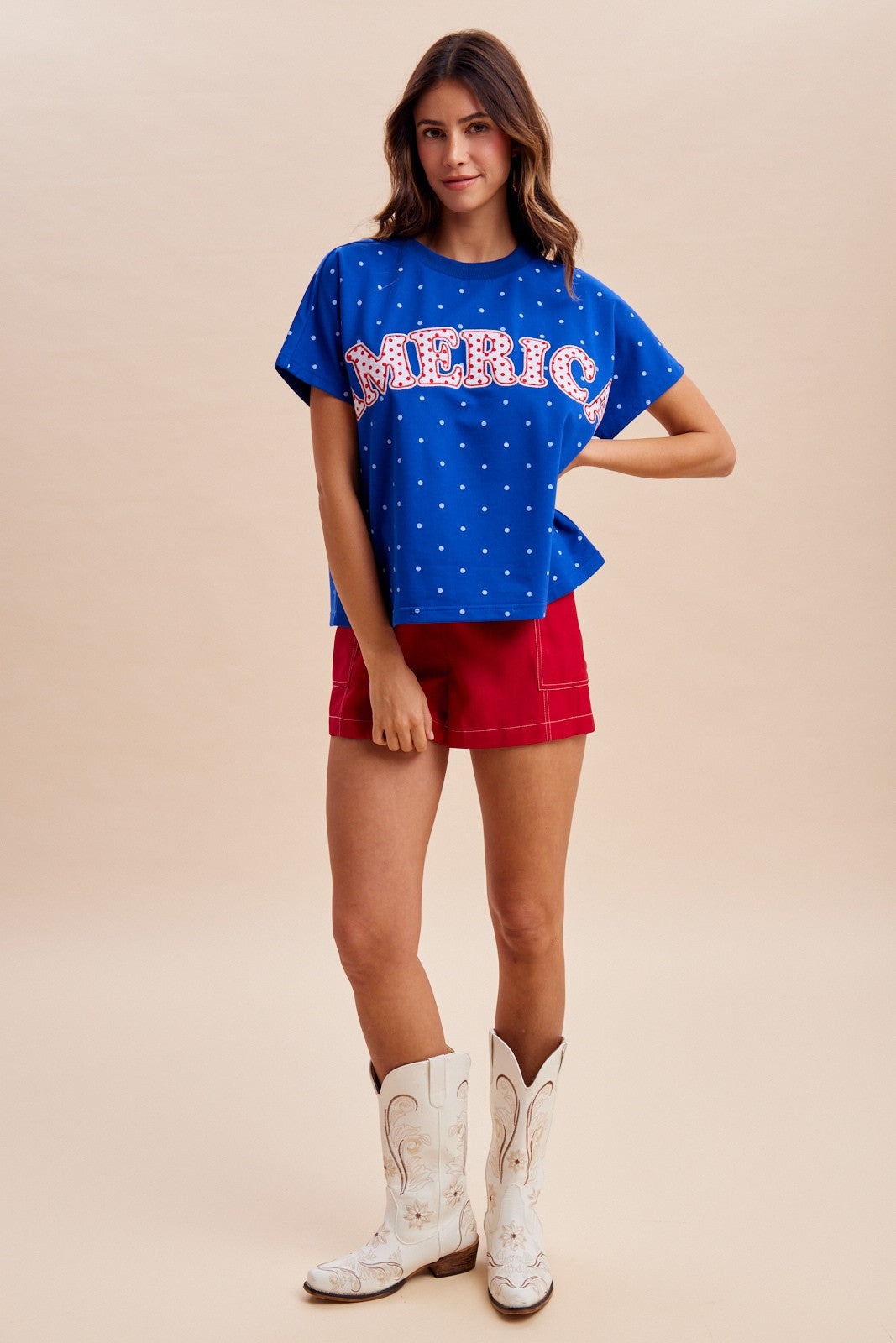 4th Of July America Patch Polka Dot Knit Top