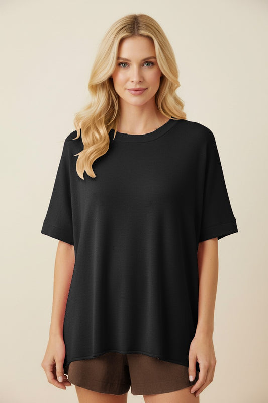Short Sleeve Round Neck Solid Top
