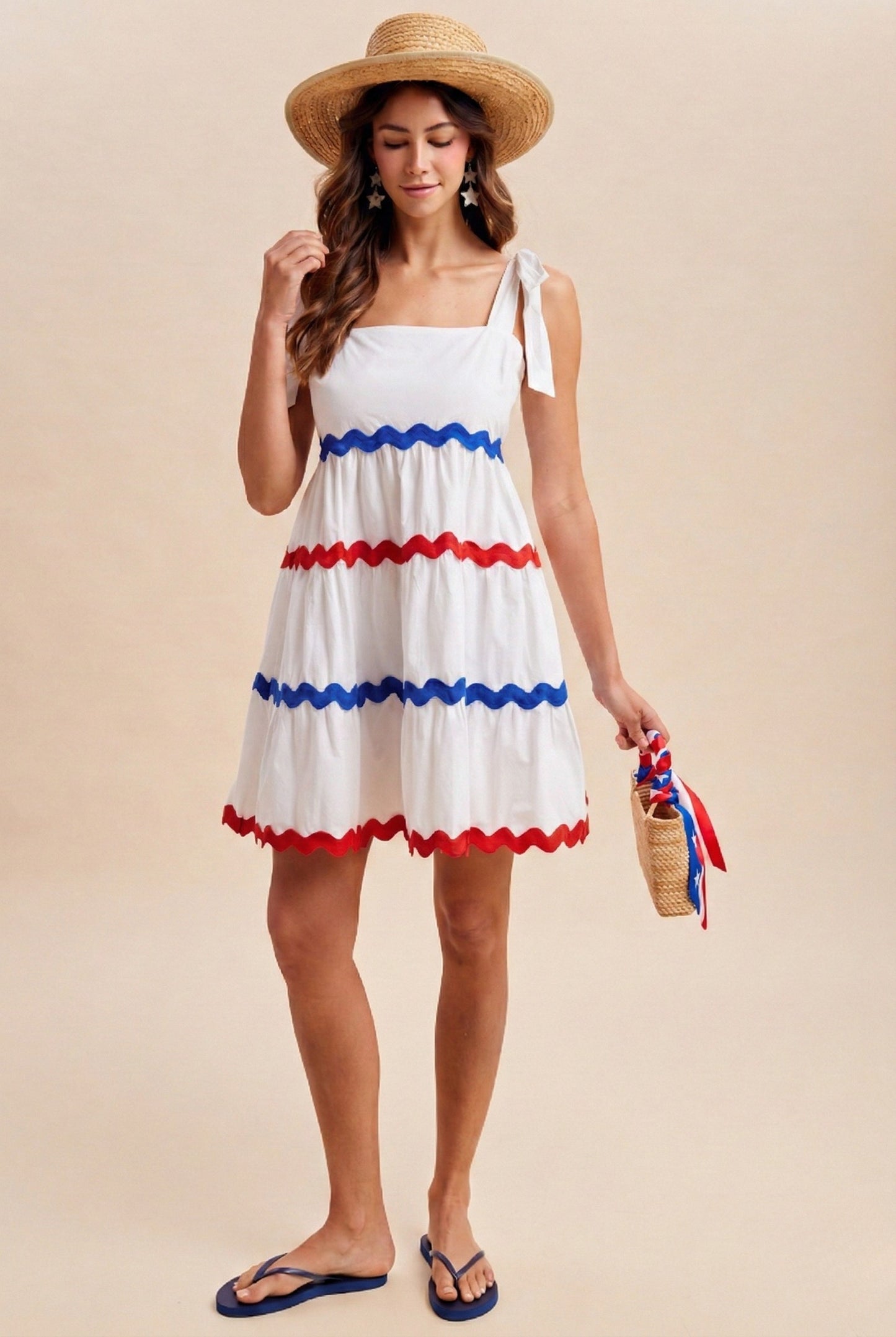 4th Of July Red & Blue Ric-rac Trimmed Mini Tiered Dress