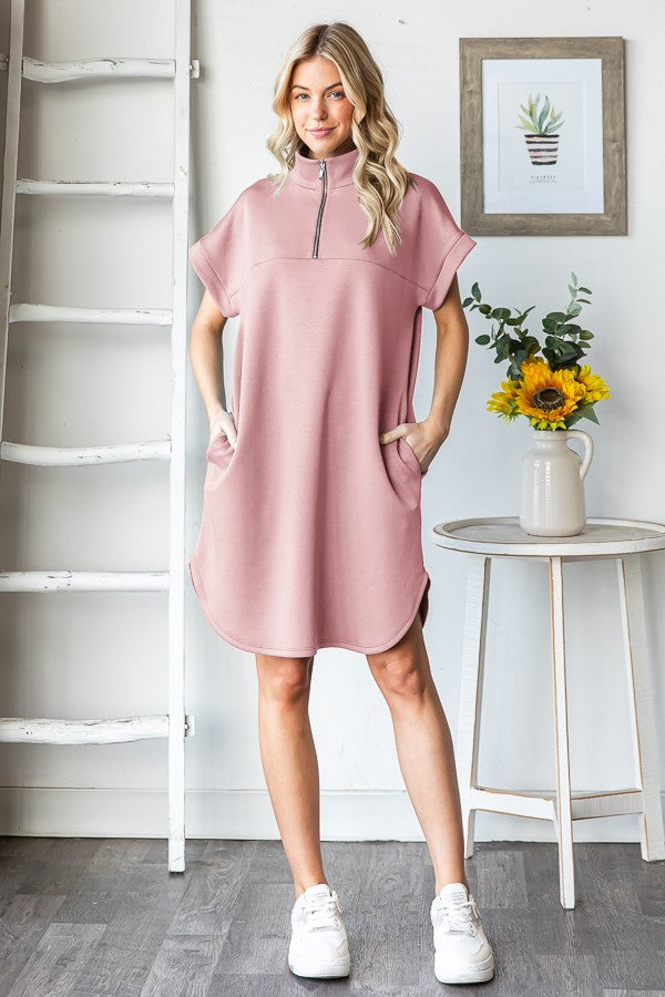 Curvy Summer Dress w/ Pockets in Rose Color