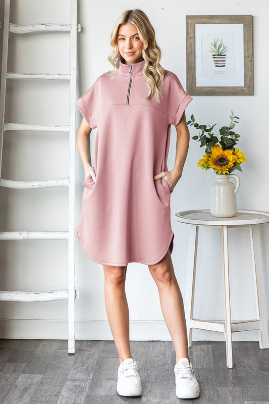 Curvy Summer Dress w/ Pockets in Rose Color