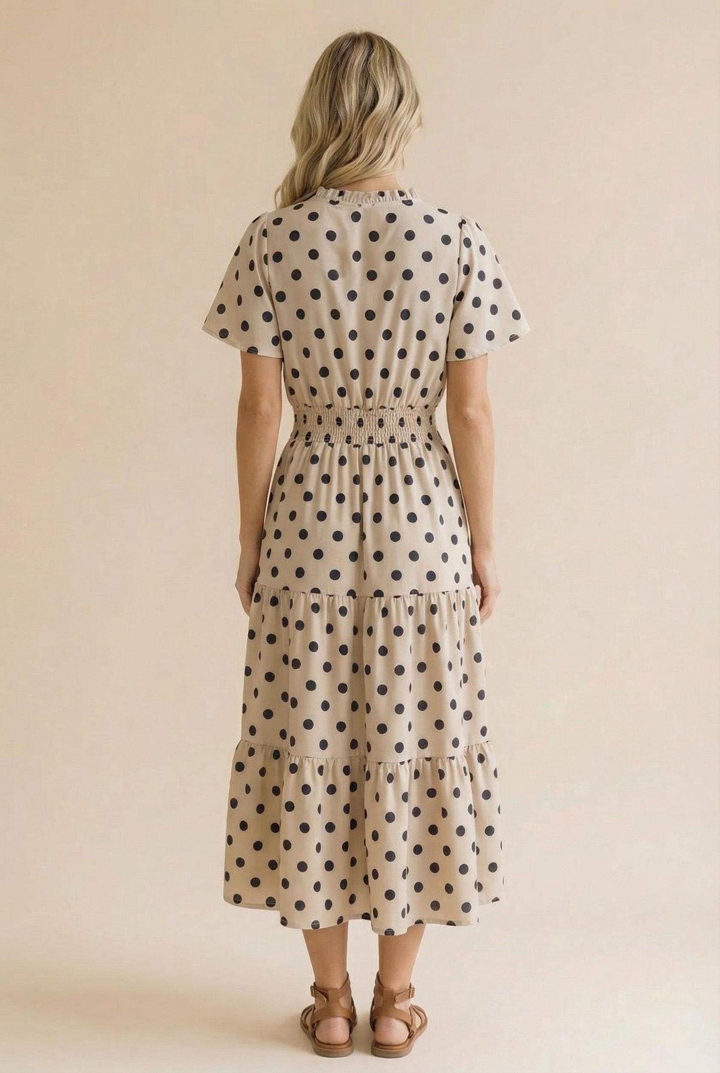 Polkadot Smocked Waist Tiered Maxi Dress