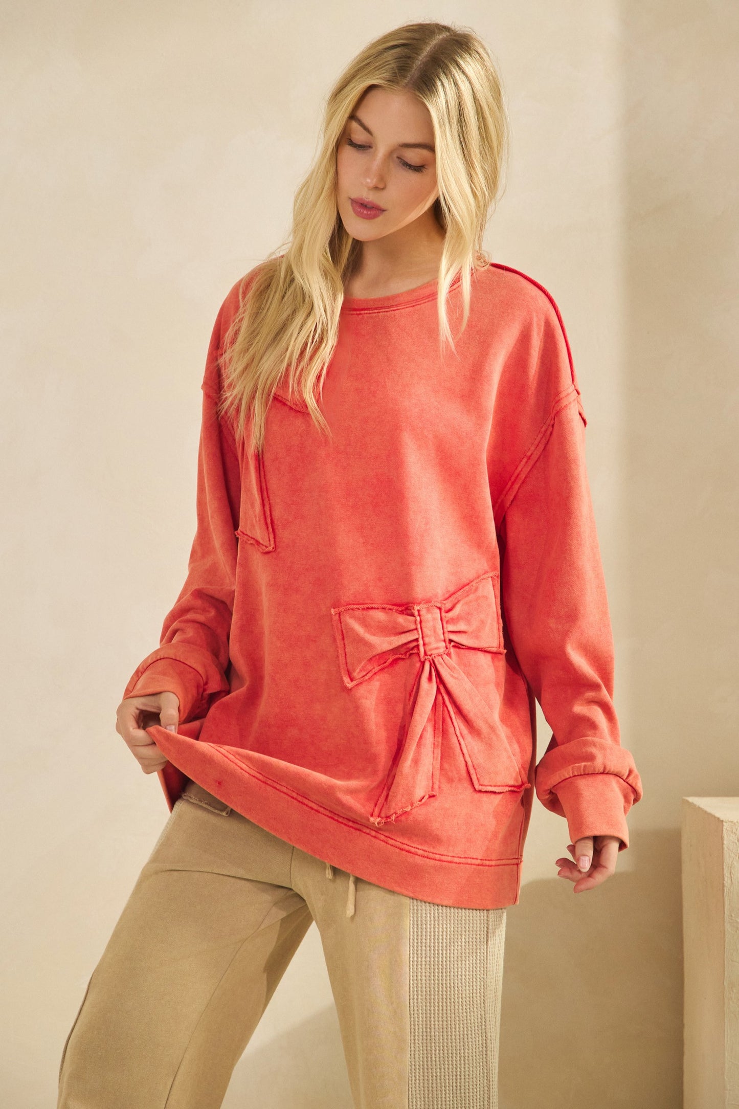 French Terry Bow Detail Sweatshirt