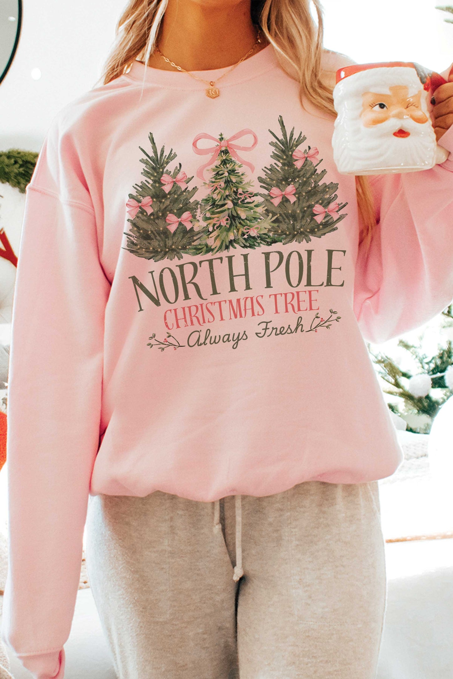 North Pole Christmas Tree Graphic Sweatshirt