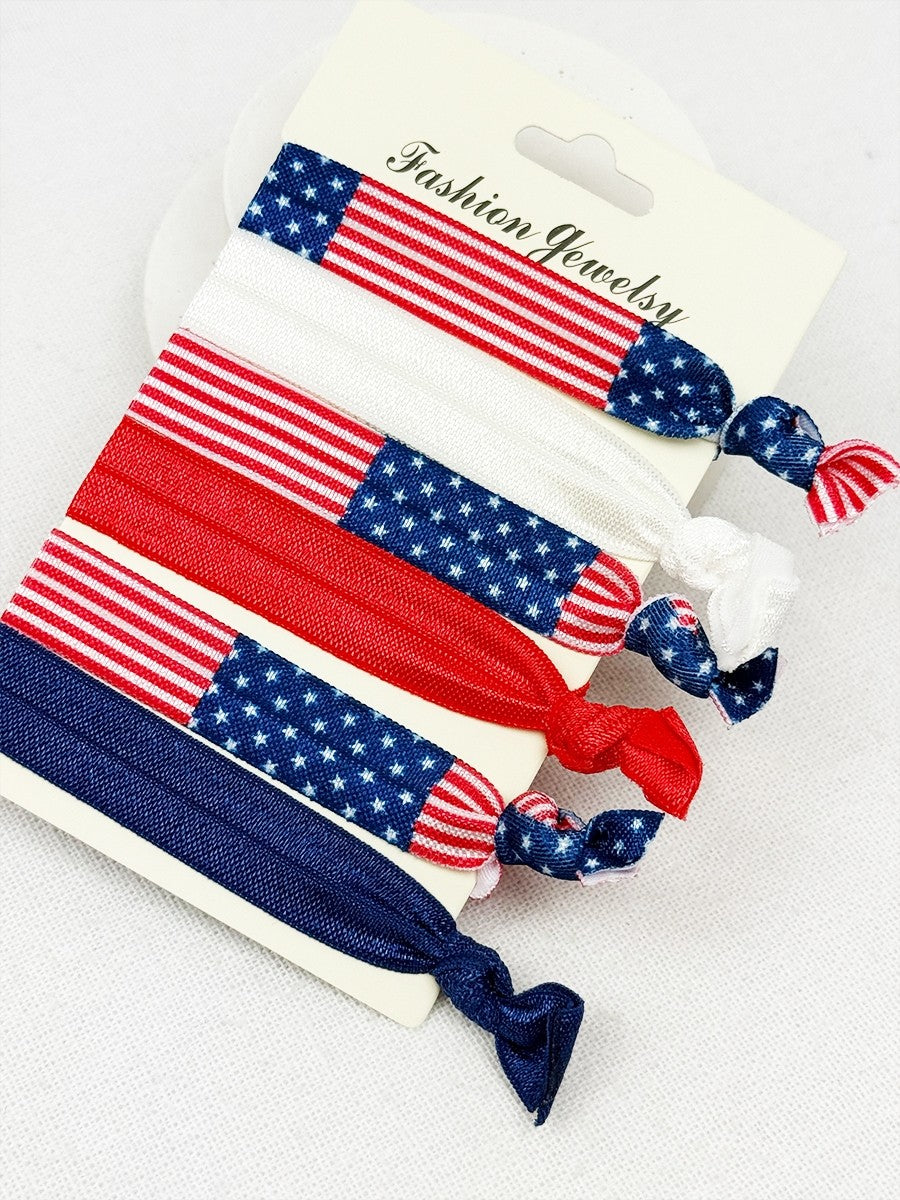 American Flag Hair Tie Bracelet Set