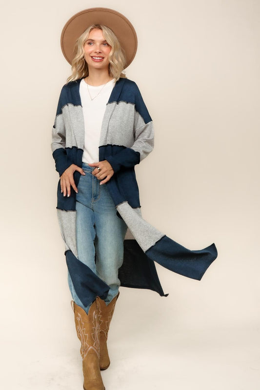 Wide Stripe Midi Soft Hacci Duster Cardigan