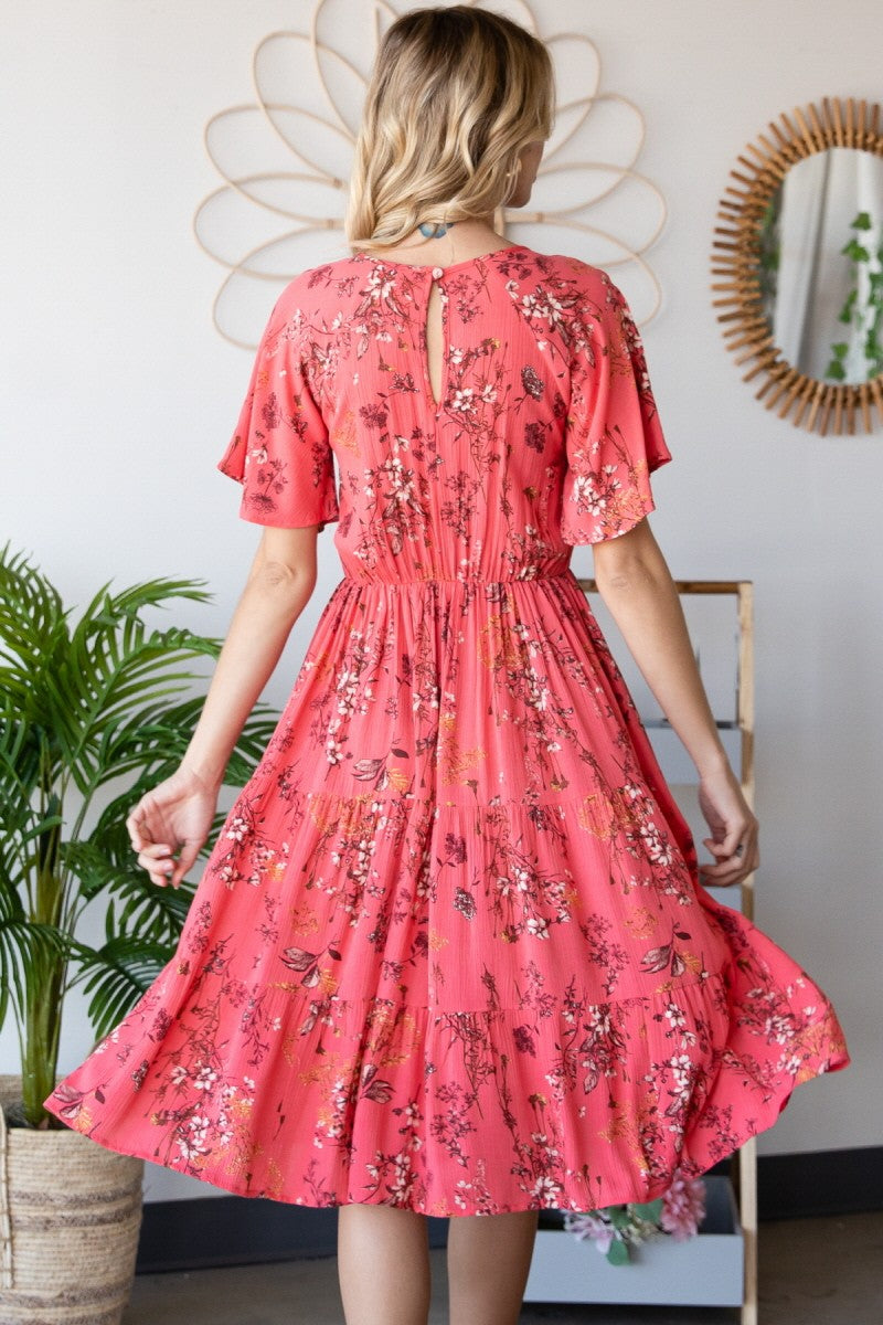 Floral Shirred Tiered Midi Dress