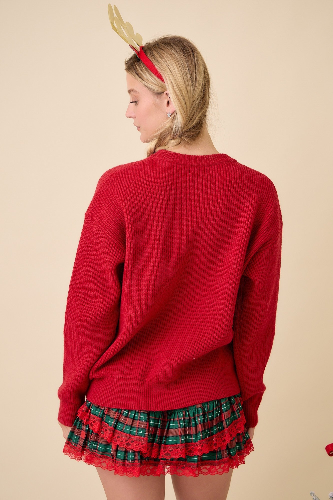 Ho Ho Ho Reindeer Holiday Knit Sweater With Bows