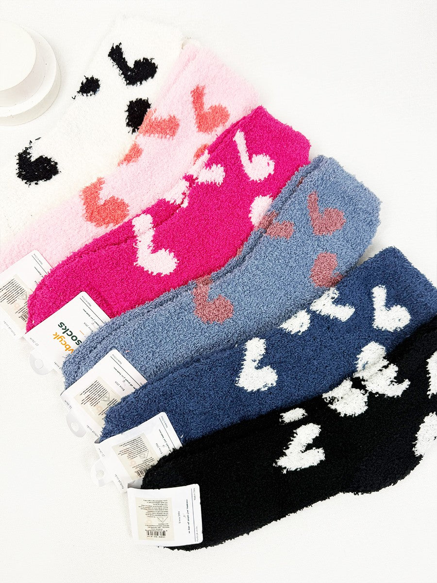 Heart Printed Soft Fuzzy Winter Socks